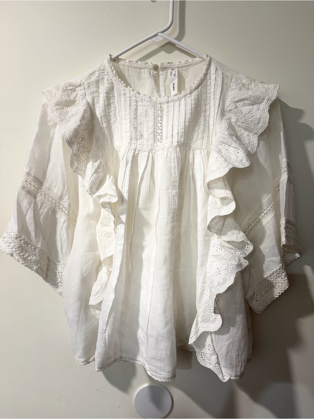 Mango White Eyelet Ruffle Cotton Blouse - Picture 1 of 5